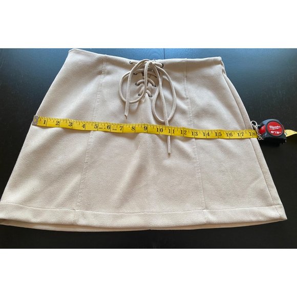 Newbury Kustom Mini Skirt Womens Medium Cream Buttery Soft Corset Tie A-line - Picture 10 of 16